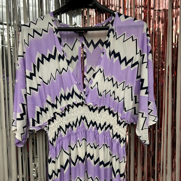 RELAXX Purple Cocktail Dress Women Size 2XL White Zig Zag Pattern Party Outfit - Picture 2 of 6